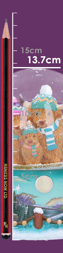 13.7cm Winter Highland Cow Snow Globe full size detail