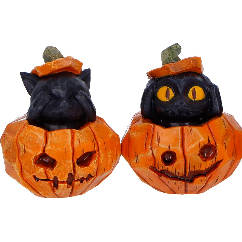 Halloween cat representing speak no evil and hear no evil in Three Wise Pumpkin Patch set