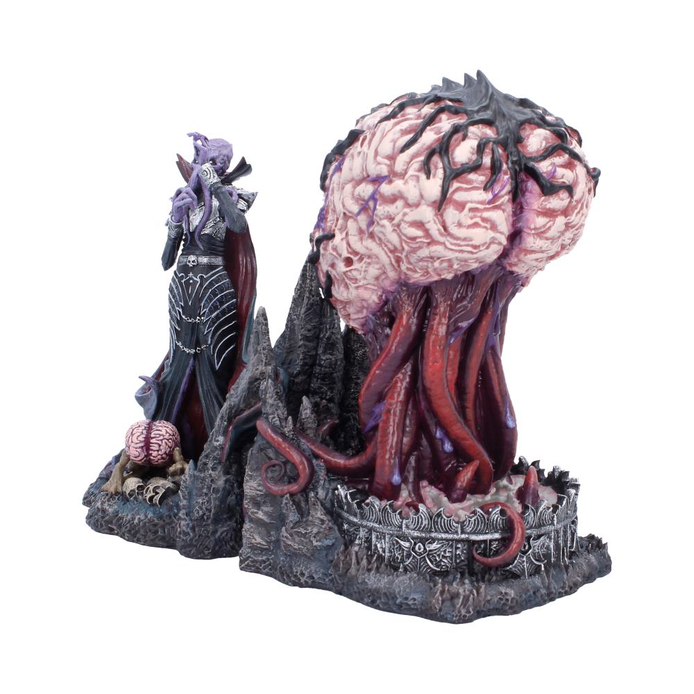 Side view of the officially licensed Dungeons & Dragons Illithid Bookends showing the detailed Mind Flayer and Elder Brain figures.