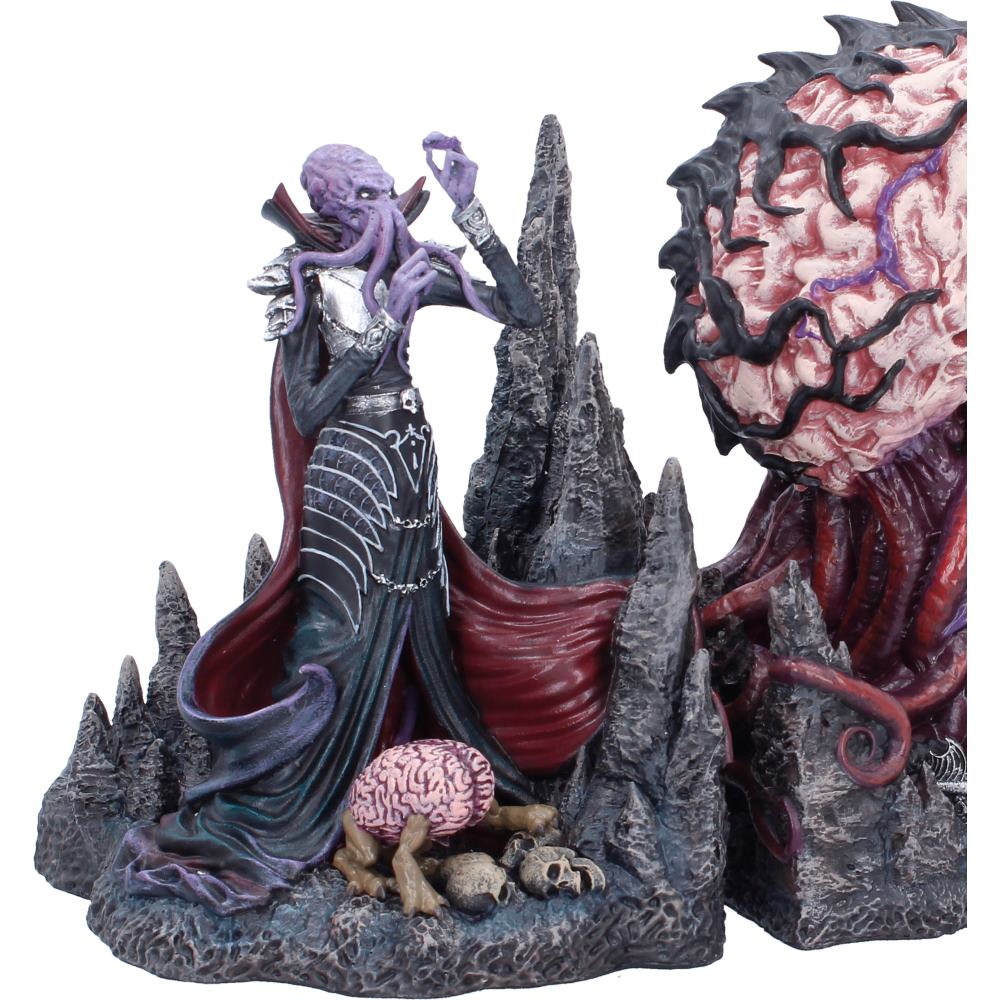 Close-up of the Dungeons & Dragons Illithid bookend showing its purple tentacled face and flowing dark robes.
