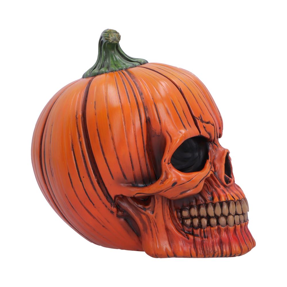 Side view of hand-painted Spirit of Halloween skull figurine