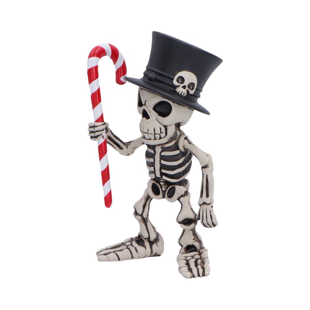 Alternative Gothic skeleton holding candy cane Christmas decoration figurine