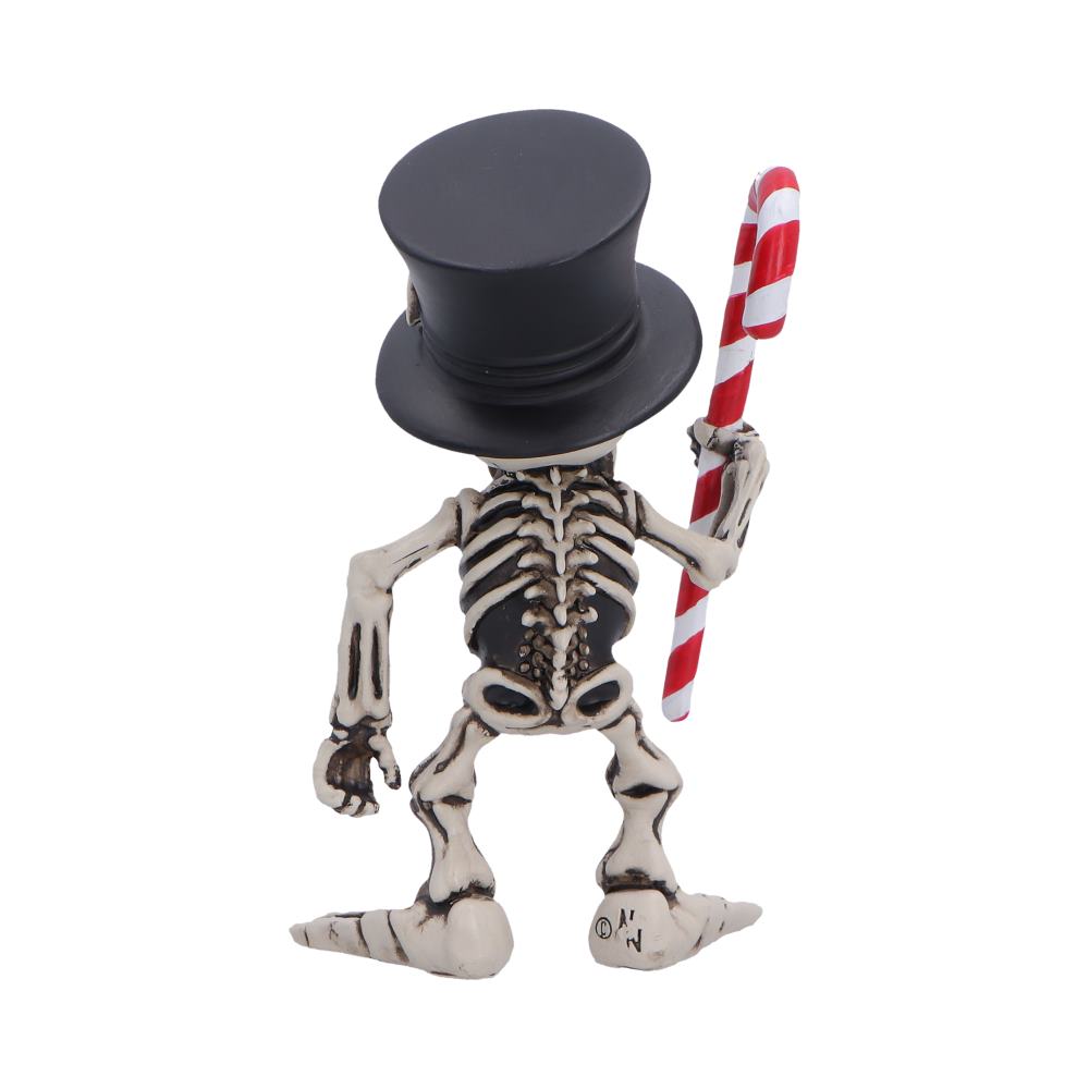 Rear view of the Silent Nightmares Candyman Christmas Figurine showing the detailed skeleton, black top hat and hand-painted finish.