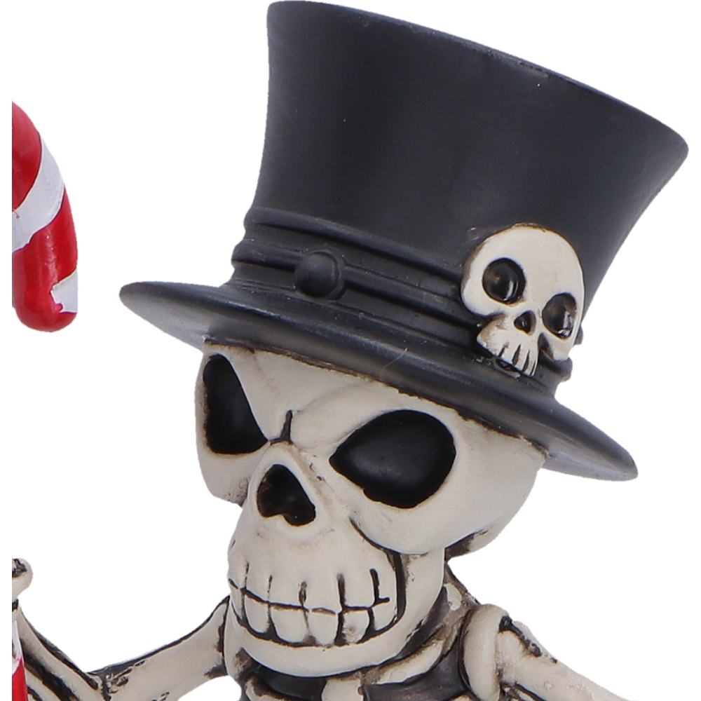 Close-up of the Silent Nightmares Candyman skeleton showing its detailed skull, black top hat and vivid hand-painted features.