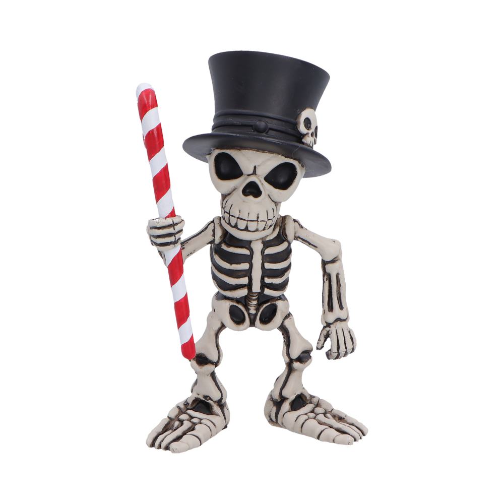 Silent Nightmares Candyman Christmas Figurine 10.5cm featuring a hand-painted skeleton holding a candy cane and wearing a black top hat.