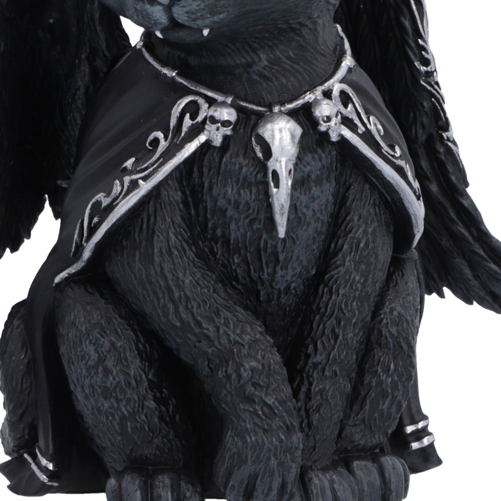 Intricate silver detailing on Halpurr Cult Cuties figurine with silver scrollwork and a silver bird skull necklace