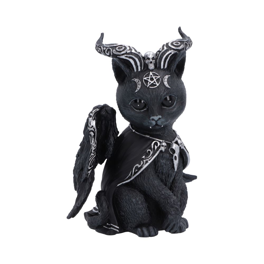 Halpurr 11.7cm Nemesis Now Cult Cuties gothic black cat figurine with horns, wings and flowing cape.