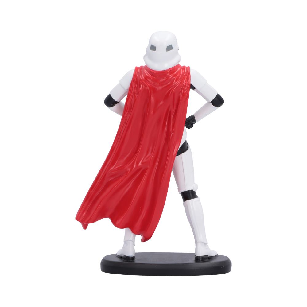 Rear view of Super Trooper figurine showing the red cape