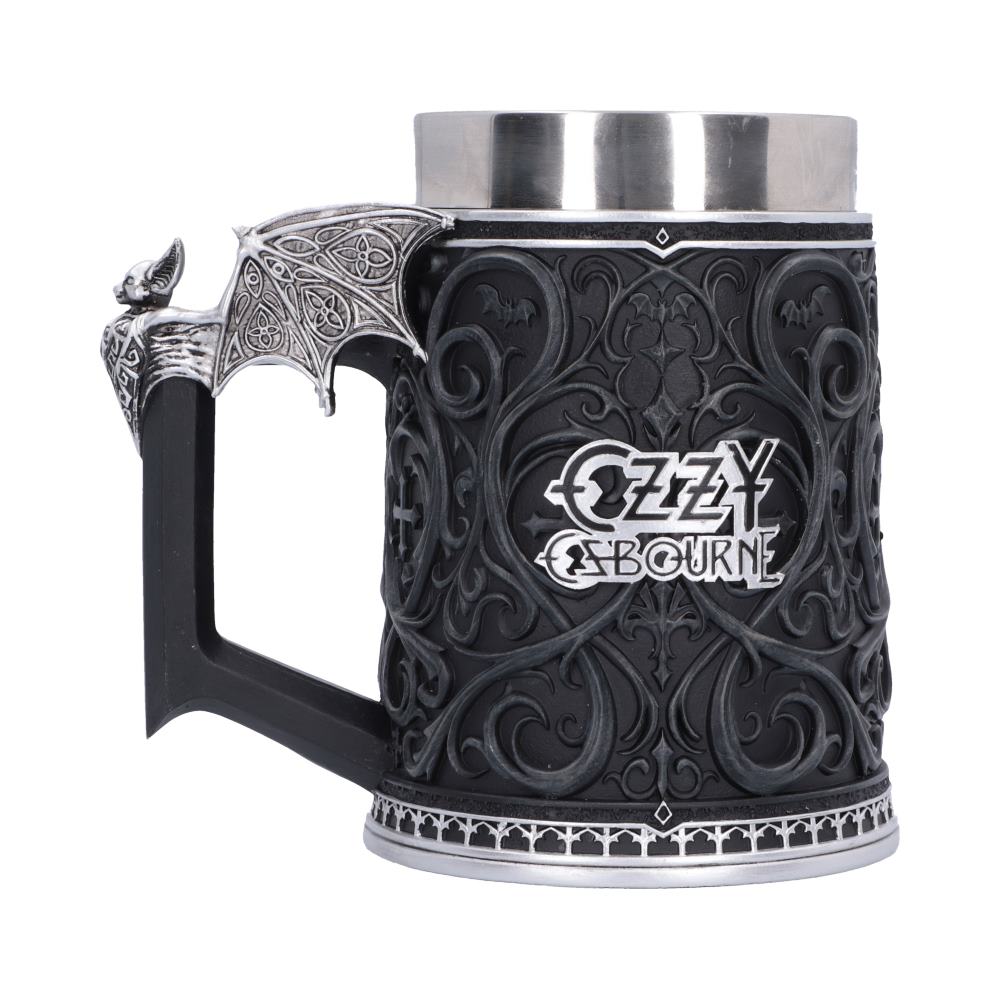 Rear view of the officially licensed Ozzy Osbourne tankard showing the Prince of Darkness logo.