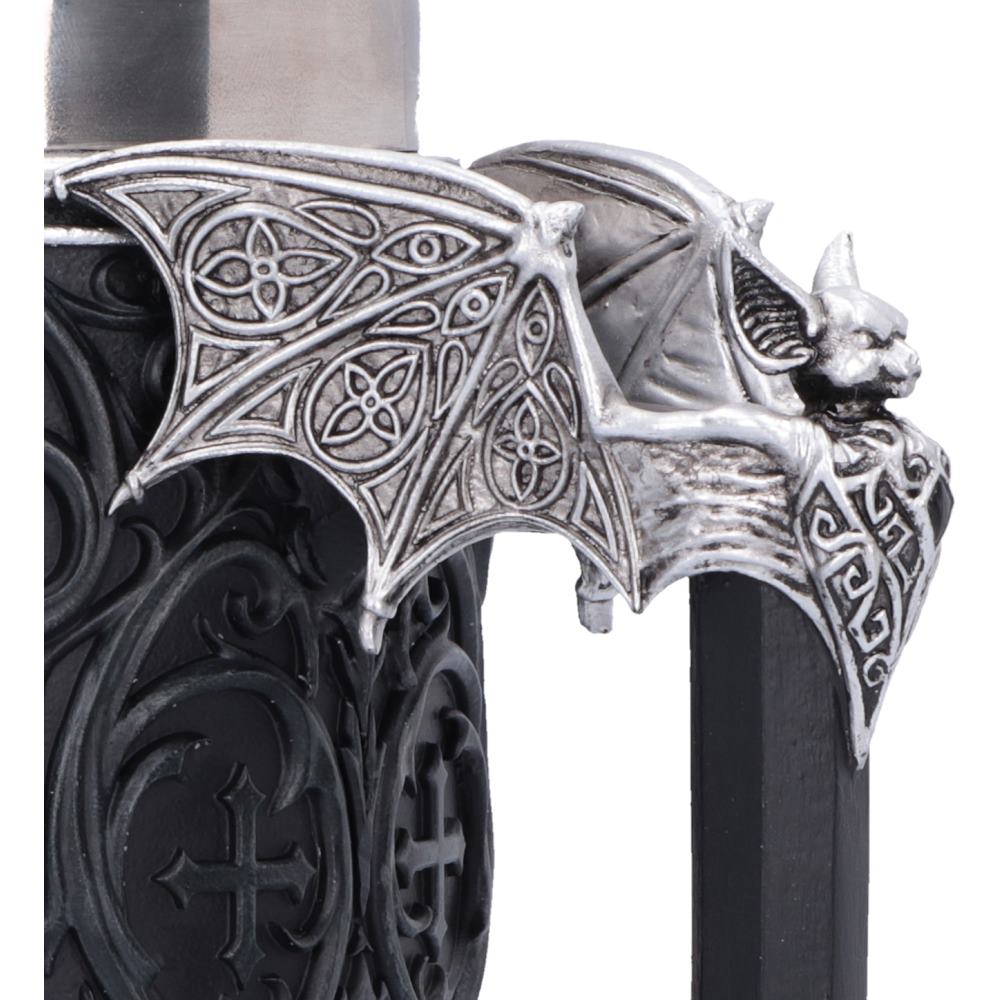 Close-up of the detailed silver bat adorning the handle of the Ozzy Osbourne Prince of Darkness tankard.