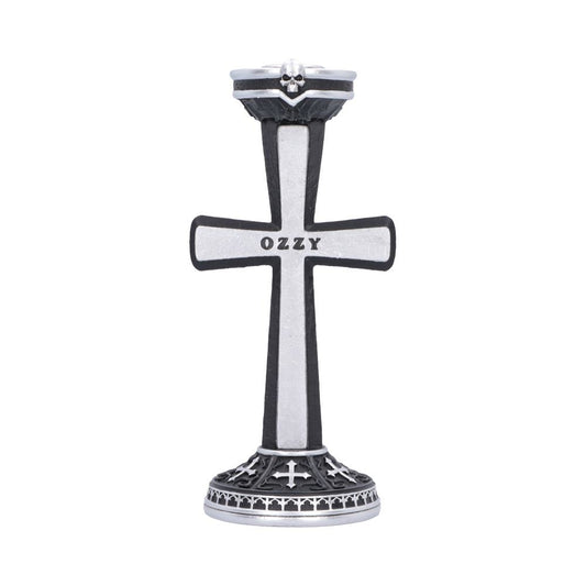 Ozzy Osbourne Prince of Darkness Candle Holder 18.2cm featuring a black and silver cross, skull detail and Gothic-inspired design.