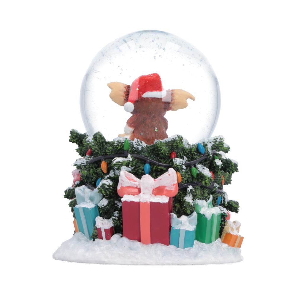 Rear view of the Gremlins Christmas Carol Snow Globe showing its detailed Christmas tree design