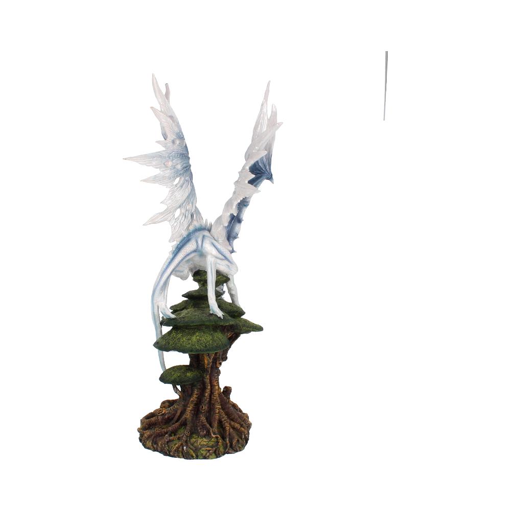 Rear view of the Sapiens Dragon Figurine showing the detailed frosted wings, textured ancient tree branches, sculpted scales, and premium hand-painted resin craftsmanship.