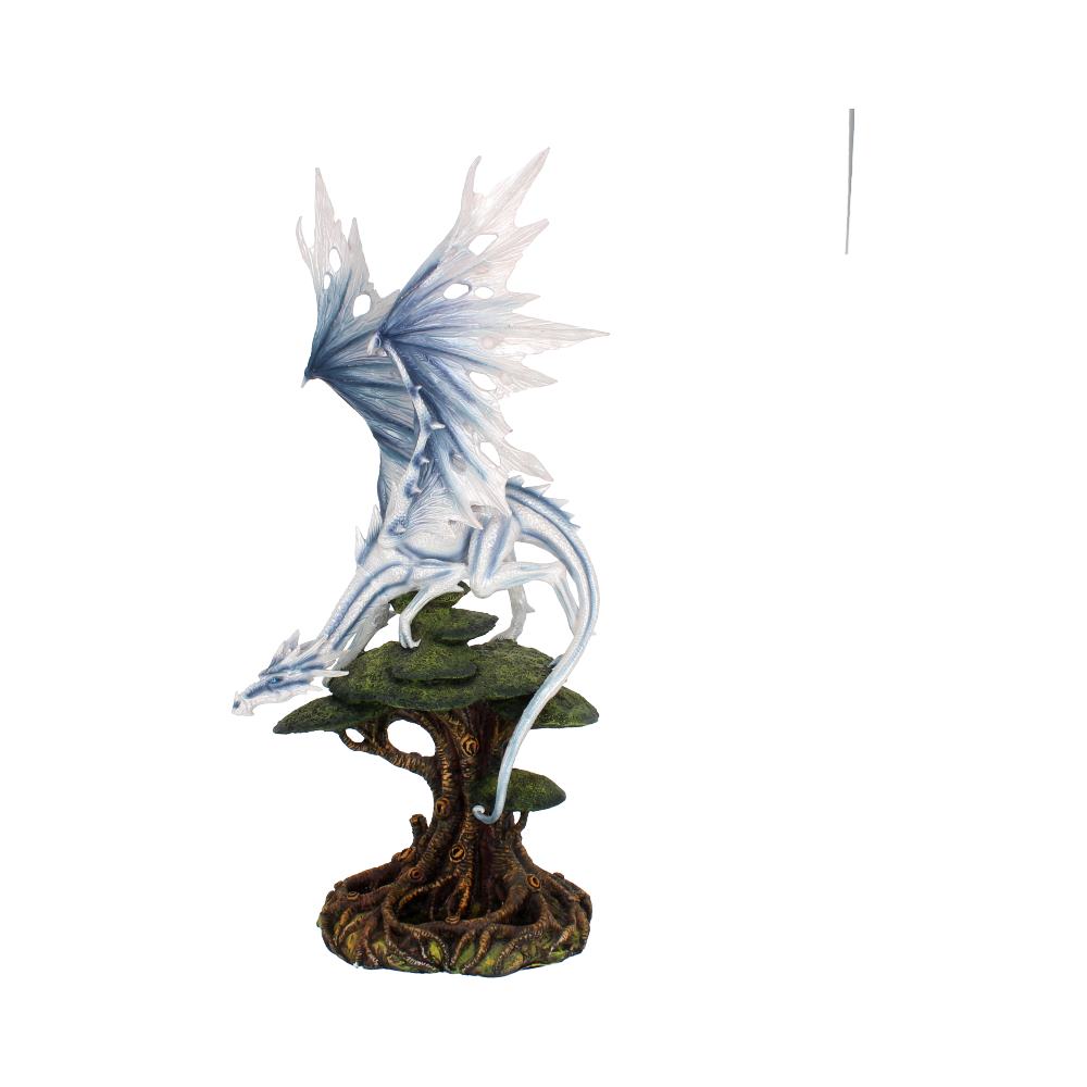 Sapiens Dragon Figurine 56cm featuring a majestic icy dragon perched on the branches of an ancient tree with raised wings and a premium hand-painted resin finish.