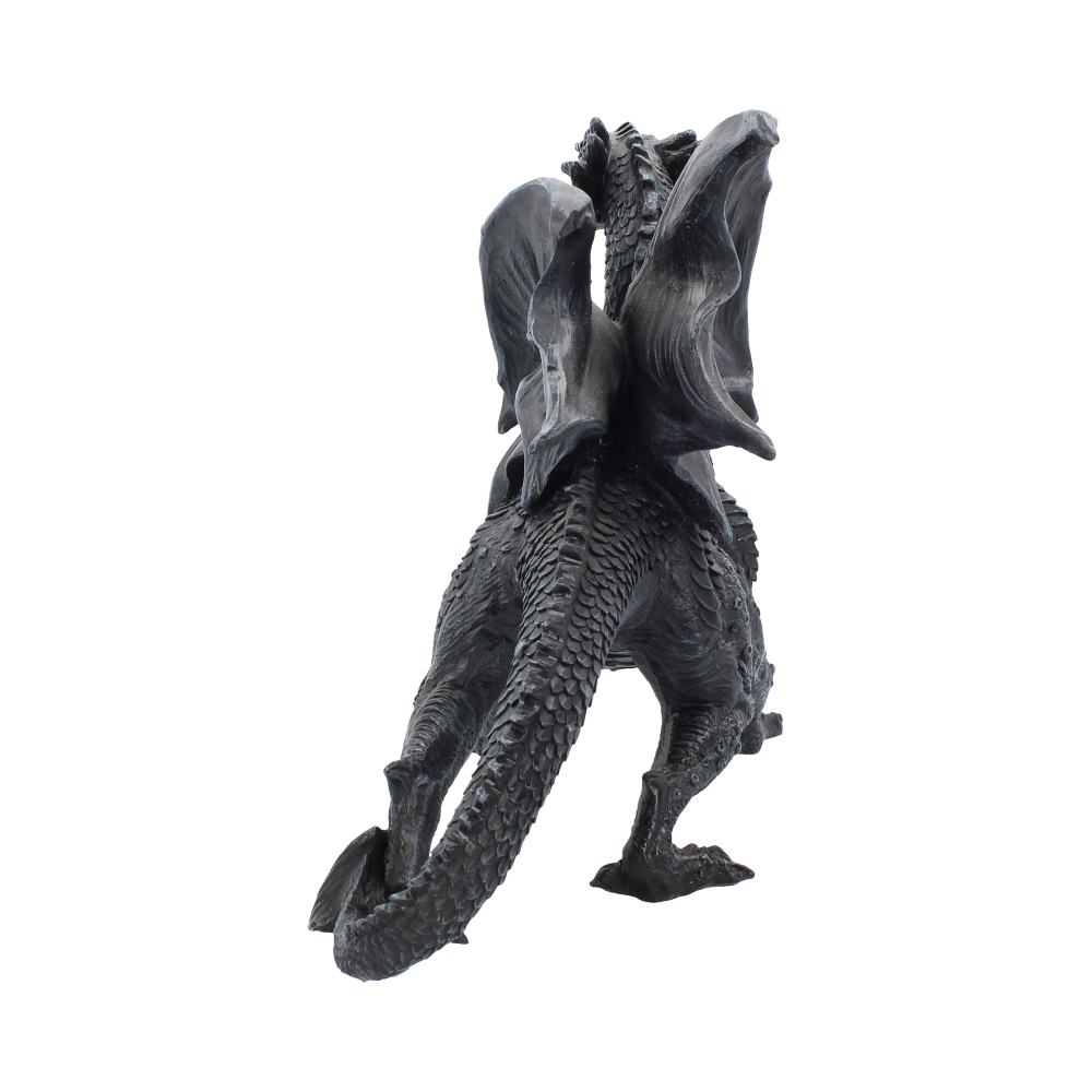 Rear view of the Dragon Watcher Figurine showing the detailed raised wings, sculpted scales, powerful stance, and premium hand-painted resin craftsmanship.