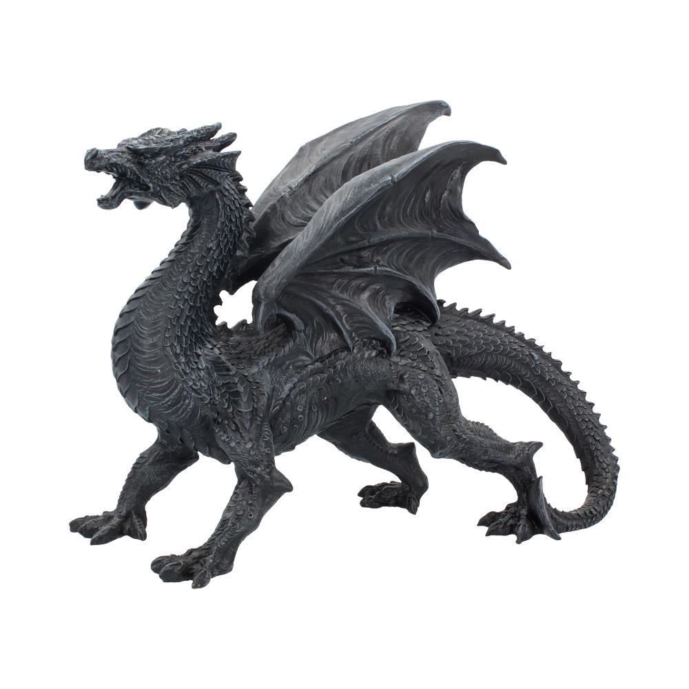 Dragon Watcher Figurine 31cm featuring a regal black dragon with raised wings in a premium hand-painted resin finish.