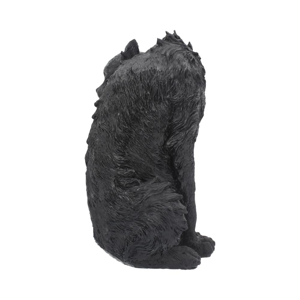 Rear view of Spite witch’s familiar mystical cat collectible with scruffy fur figurine