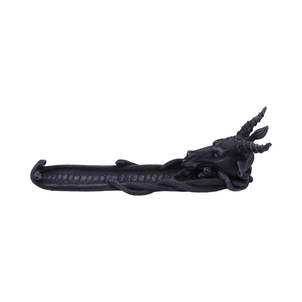 Baphomet's Scent Incense Holder showcasing the detailed horns, sculpted textures, incense stick holder, and premium hand-painted resin craftsmanship.