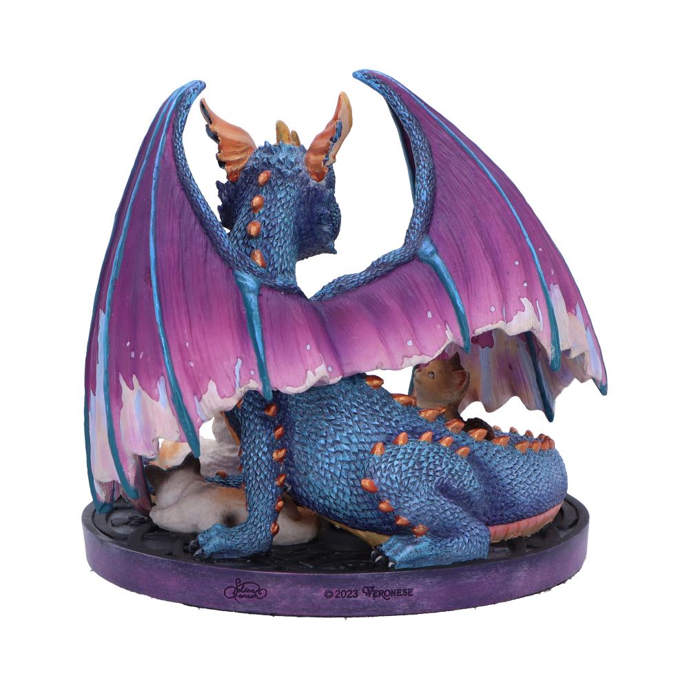 Rear view of the Foster Family by Selina Fenech figurine showing the dragon's detailed wings, sculpted kittens, intricate scales, and premium hand-painted resin craftsmanship.