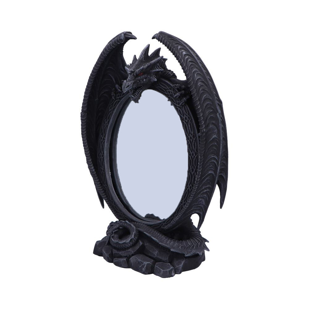 Side view of hand-painted Scaled Reflection dragon mirror ornament