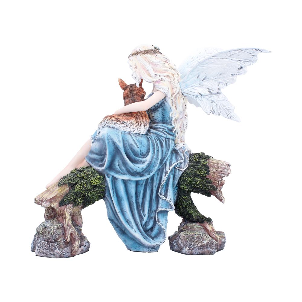 Rear view of the Elariel and Faelan Fairy Figurine showing the fairy's delicate wings, flowing blonde hair and woodland setting.