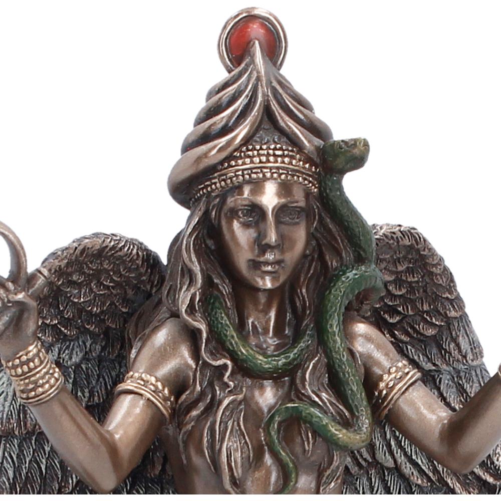 Bronze effect Ishtar statue with a snake around its neck