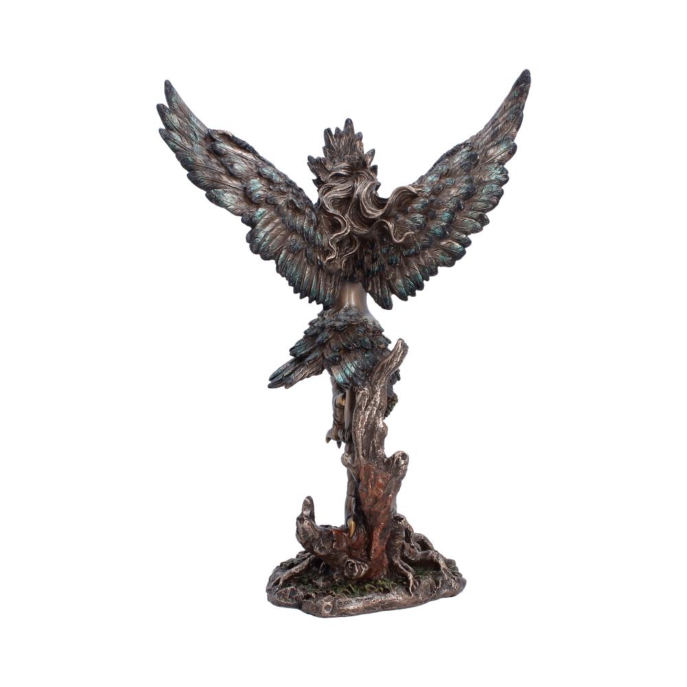 Back view of the Harpy the Creature of Storm and Tempest Figurine showing the detailed sculpted wings, bronze-effect finish, and hand-painted resin craftsmanship.