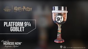 360° view of the Harry Potter Platform 9¾ Collectible Goblet showcasing the Platform 9¾ sign, Hogwarts Express, luggage stem, removable stainless steel insert, and hand-painted resin craftsmanship.
