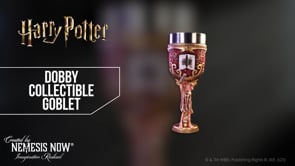 360° view of the Harry Potter Dobby Collectible Goblet showcasing the sculpted Dobby stem, decorative red and gold detailing, removable stainless steel insert, and hand-painted resin craftsmanship.