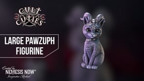 360° view of the Pawzuph Large Horned Cat Gothic Figurine 26.5cm showcasing its goat horns, black eyes and occult-inspired Gothic detailing.