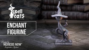 360° view of the Enchant Spell Cats Black Cat Witch Figurine 17cm showcasing the wide-eyed black cat, witch's hat, spellbook base and silver celestial detailing.