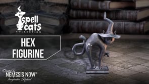 360° view of the Hex Spell Cats Black Cat Witch Figurine 15.2cm showcasing the matte black cat, spellbook, pointed witch's hat and intricate hand-painted details.