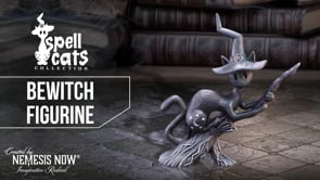 360° view of the Bewitch Spell Cats Black Cat Witch Figurine 15cm showcasing the black cat, broomstick, crooked witch's hat and detailed hand-painted finish.