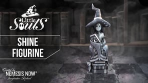 360° view of the Little Souls Shine Witch and Black Cat Figurine showcasing the little soul, spell books, black cat, whimsical witch's hat, intricate sculpting, and premium hand-painted resin finish.