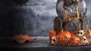 Pumpkin Patch 15.4cm Halloween black cat snow globe with pumpkins and gravestones