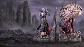 360° view of the Dungeons & Dragons Illithid Bookends 20.3cm showcasing the Mind Flayer, Elder Brain, tentacles, skulls and detailed hand-painted bases.