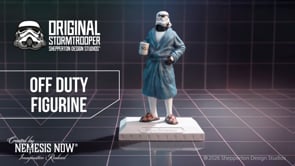 Original Stormtrooper Off Duty 17.8cm figurine wearing a blue dressing gown and slippers while holding a mug