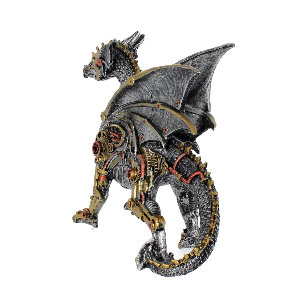 Side view of and-painted Dracus Machina steampunk dragon