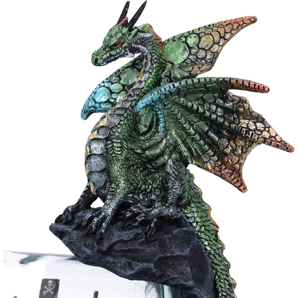 Fantasy Green dragon with pirate ship collectible figurine