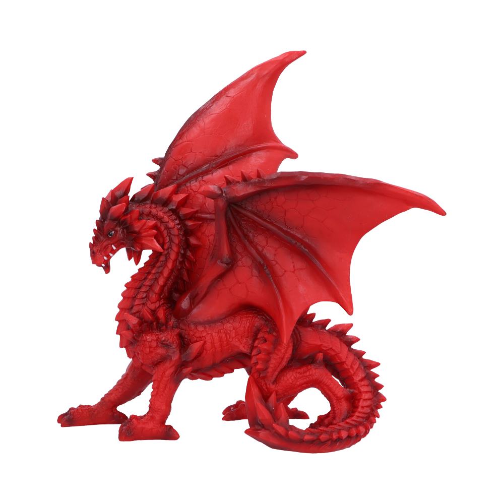Tailong Dragon Figurine 21.5cm featuring a majestic ruby red dragon with towering wings, sharp spines, and a premium hand-painted resin finish.