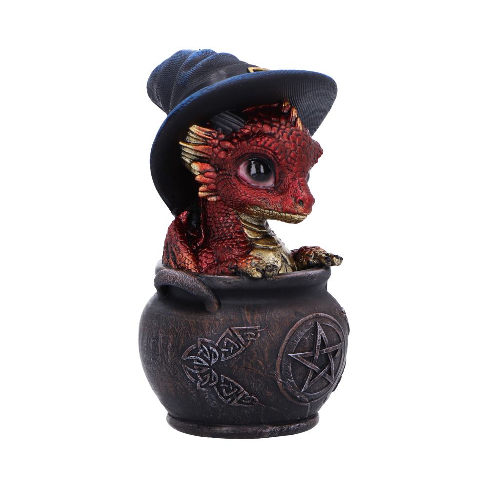 Fantasy Red dragon in cauldron figurine