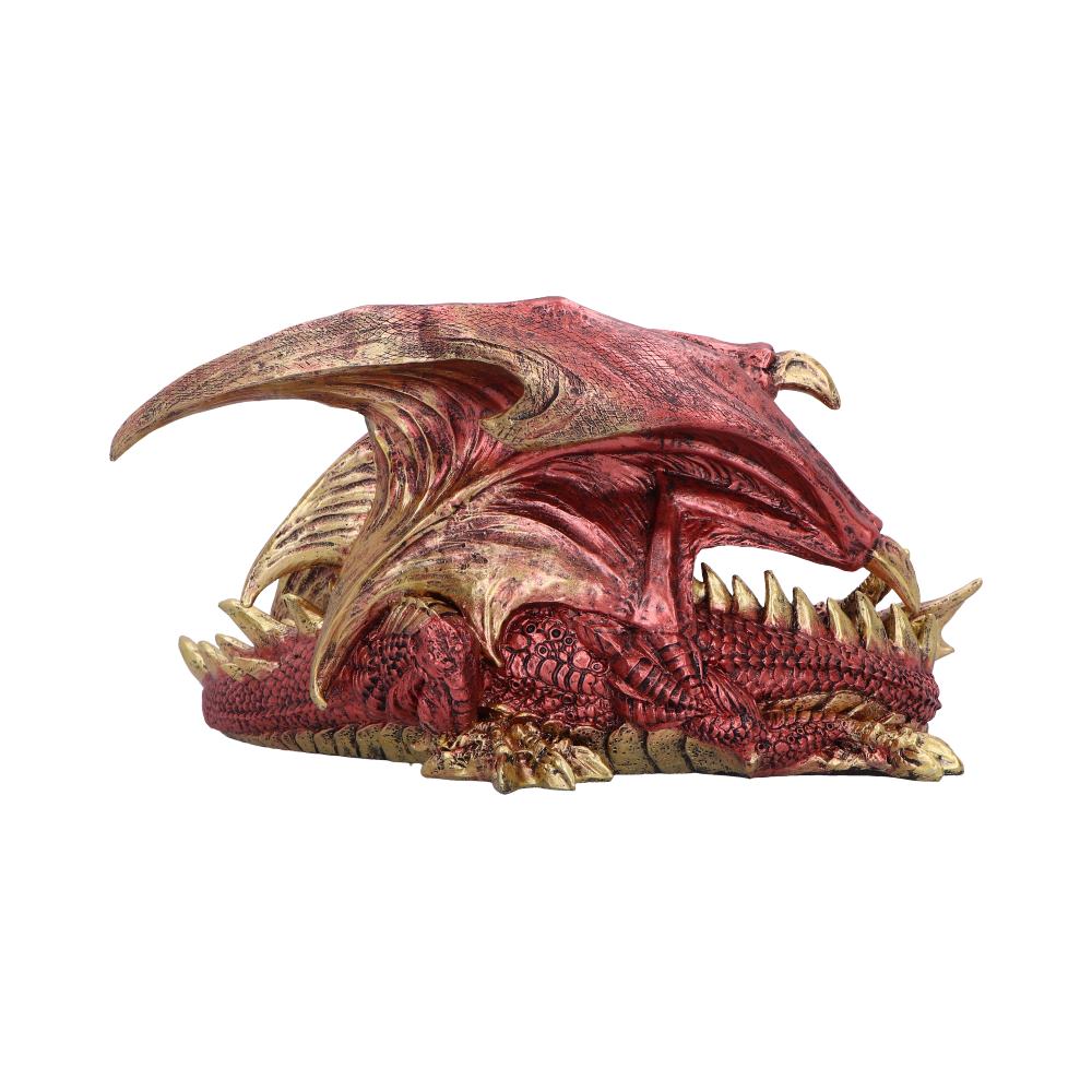 Rear view of the Aaden Dragon Figurine showing the sculpted wings, curled tail, intricate hand-painted resin finish, and metallic detailing.