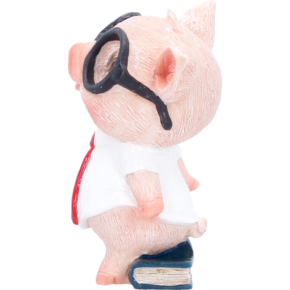 Pig ornament side view showing outfit and pose