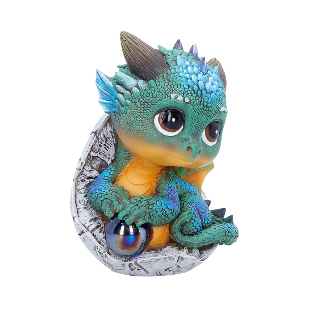 Cute dragon figurine with colourful green blue and yellow design