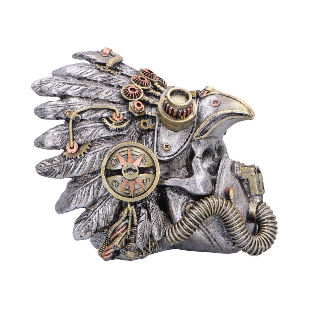Steampunk skull with feathers and bird beak detail
