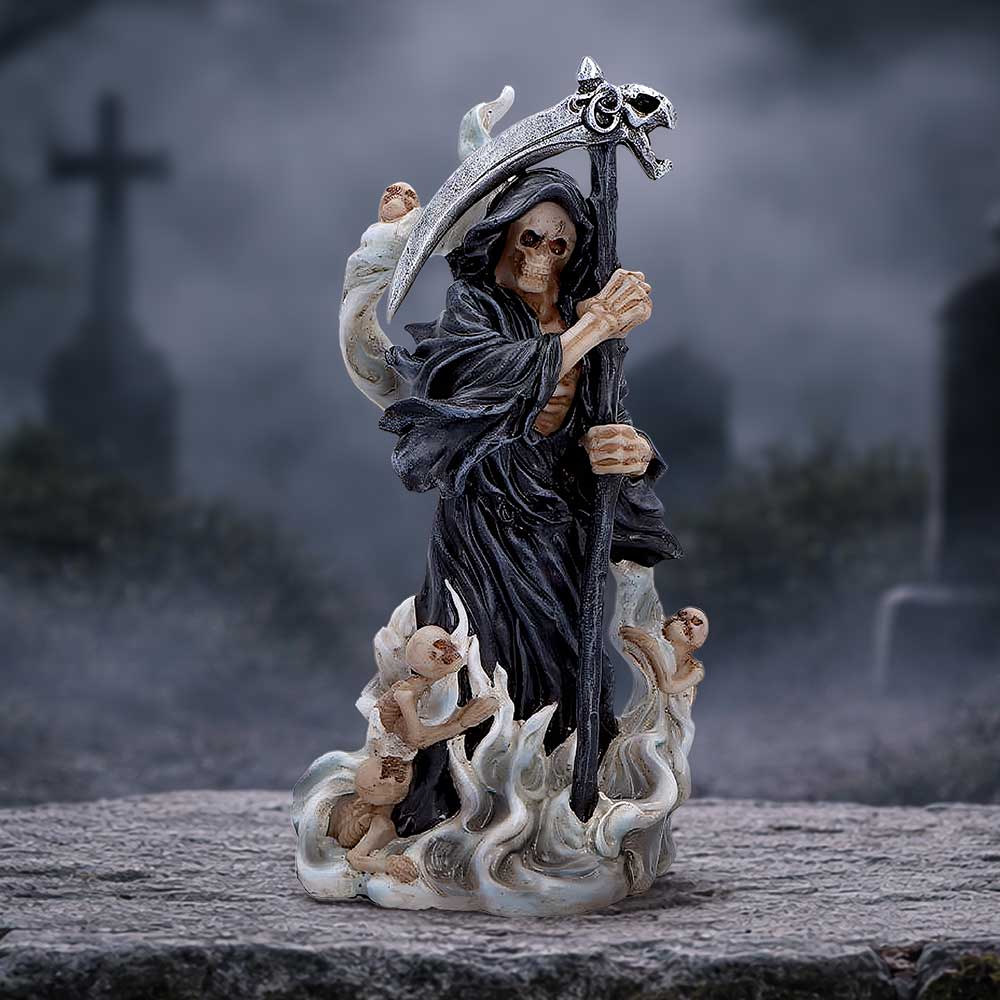 Hand-painted reaper figurine with dark tones