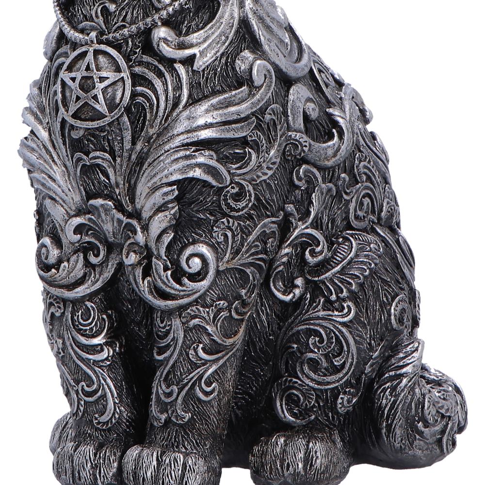 Hand-painted silver cat figurine with gothic design