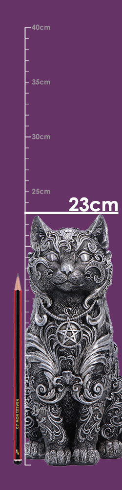 Large silver cat figurine showing full design and size detail