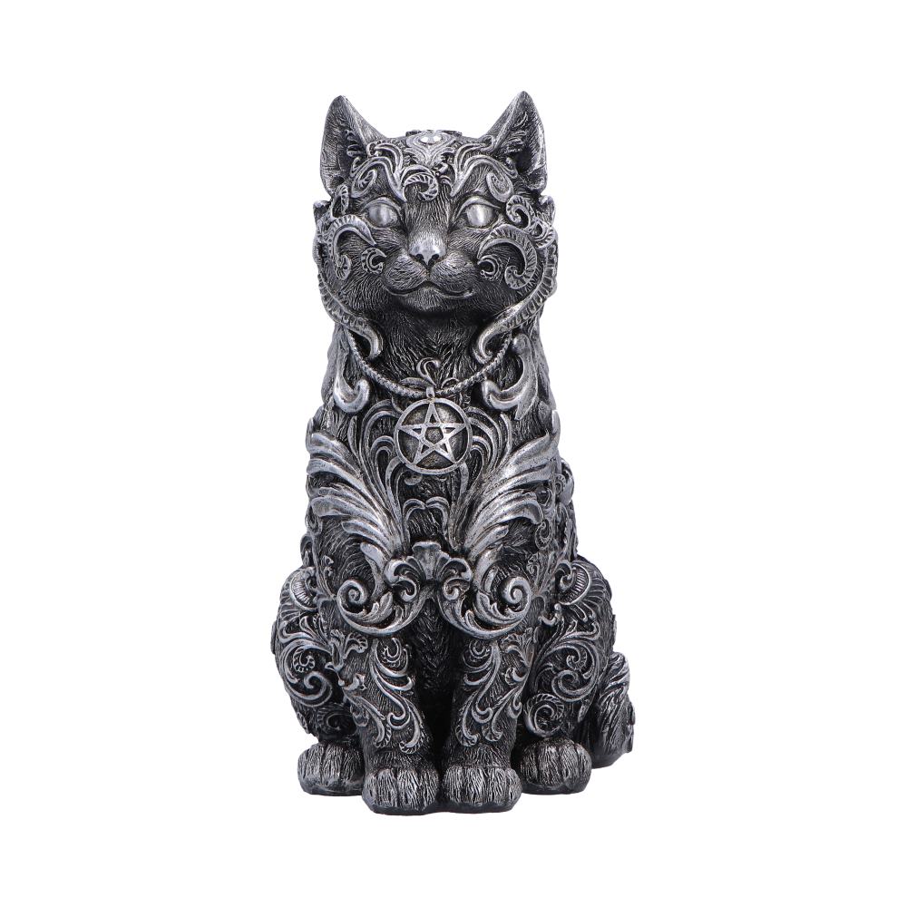 Hexbound Familiar silver cat figurine 23cm gothic ornament