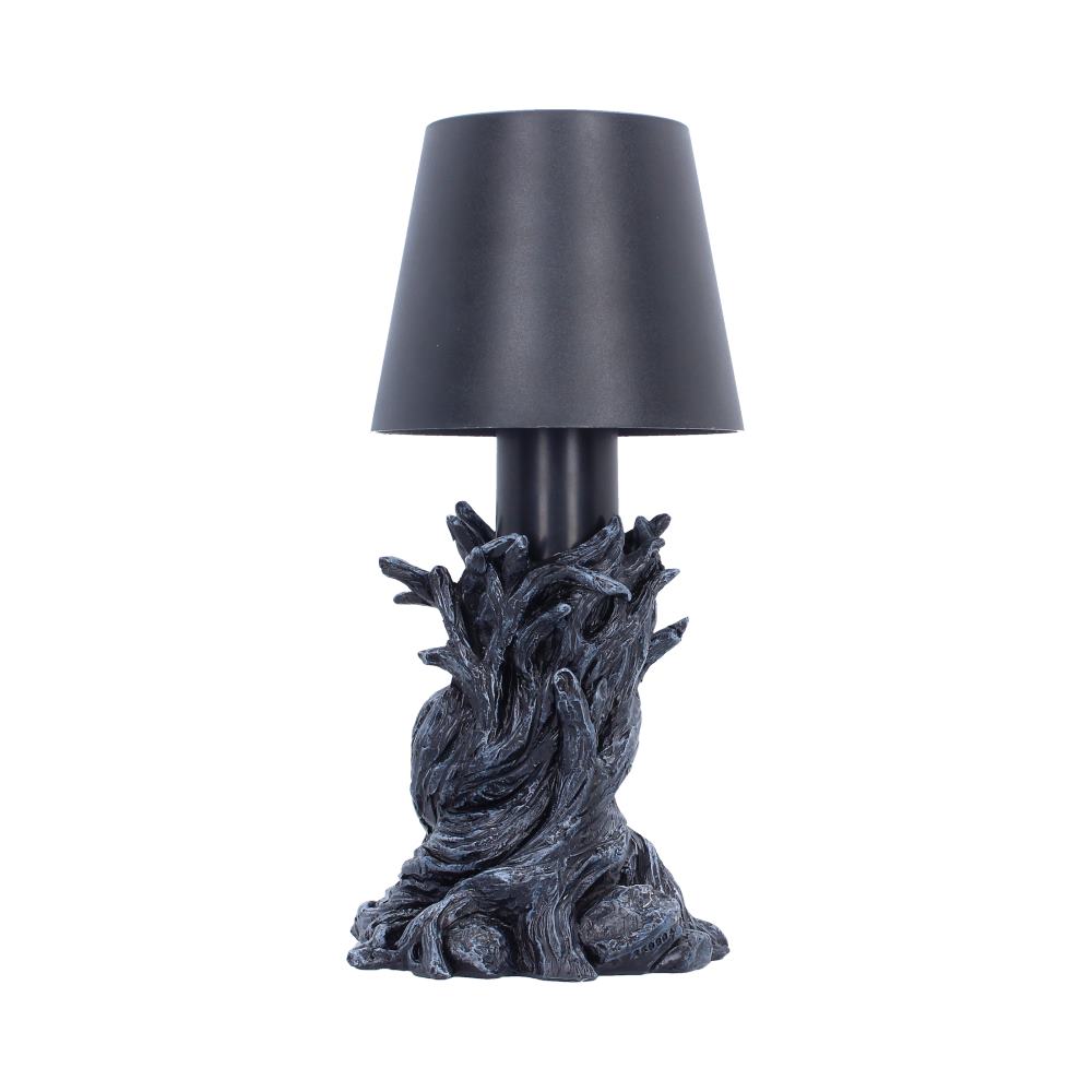 Gothic raven lamp with twisted branch base